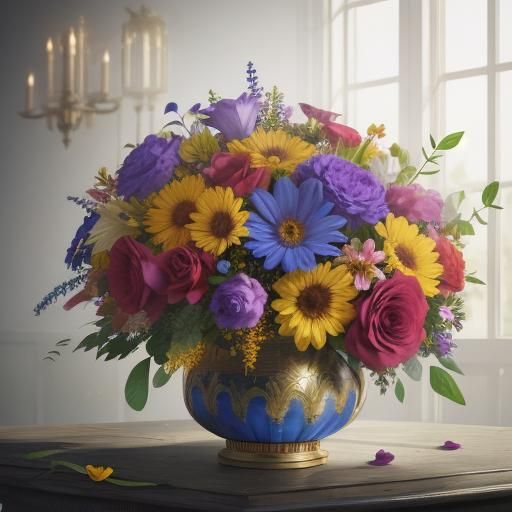 Vibrant Floral Bouquet in Sunlight, Detailed Still Life