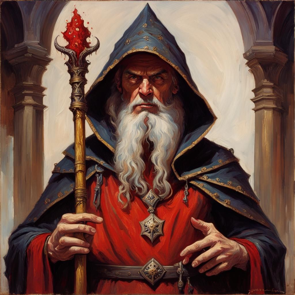 Wizard Prince with Golden Staff, Oil Painting