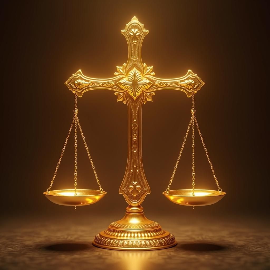 Golden Cross and Scales of Justice in Ethereal Light