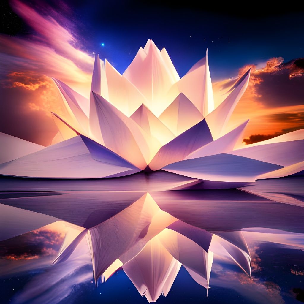 Brilliant, Origami White Lotus flower at Night