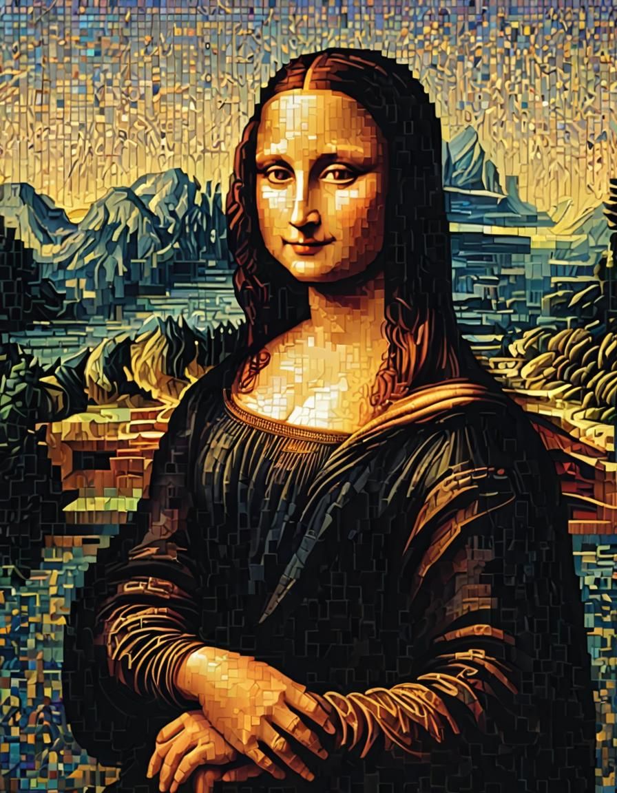 8-Bit Pixel Art Mona Lisa in the Louvre