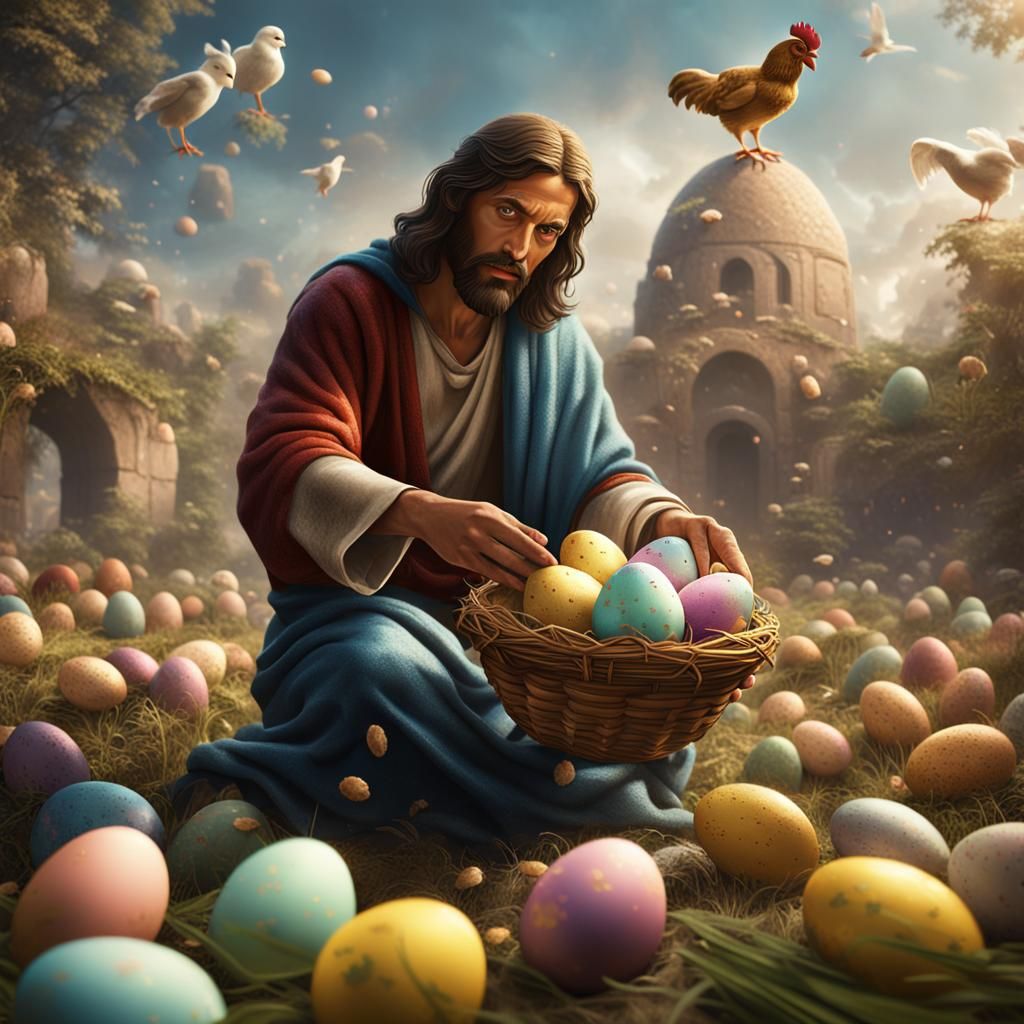 Jesus Lays an Easter Egg: Detailed Matte Painting