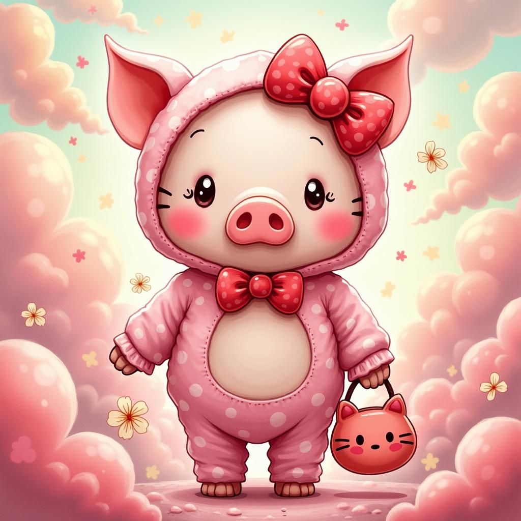 Pastel Pig in Hello Kitty Costume