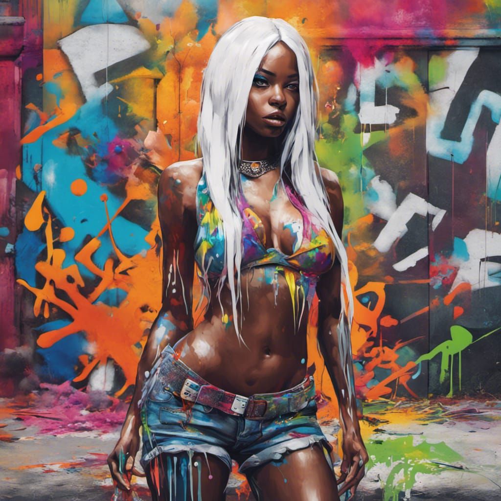 Ebony Girl in Graffiti Street Art Style