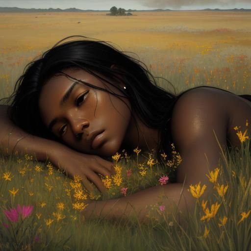 Tragic Realism: Girl in Meadow Oil Painting