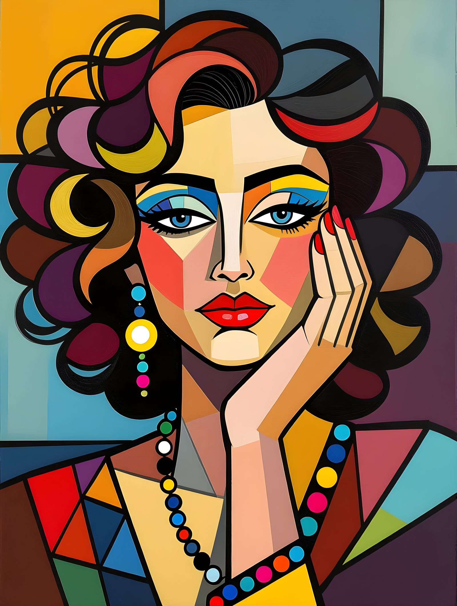 Feminine Cubist Portrait with Heavenly Light