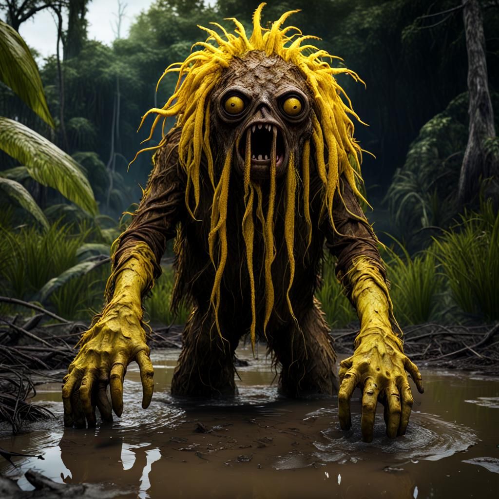 Trash-punk Yellow Monster in Jungle Ruins