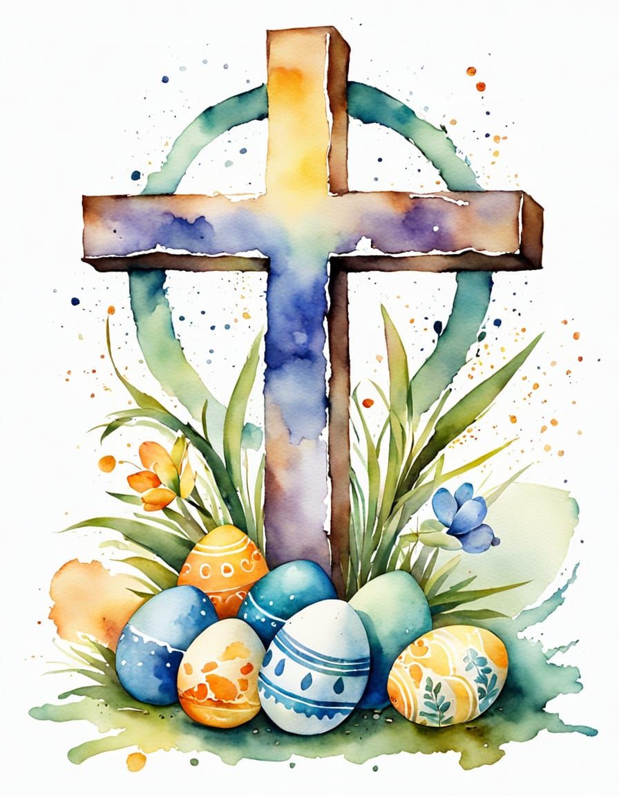 Vibrant Easter Watercolor in a Traditional Style