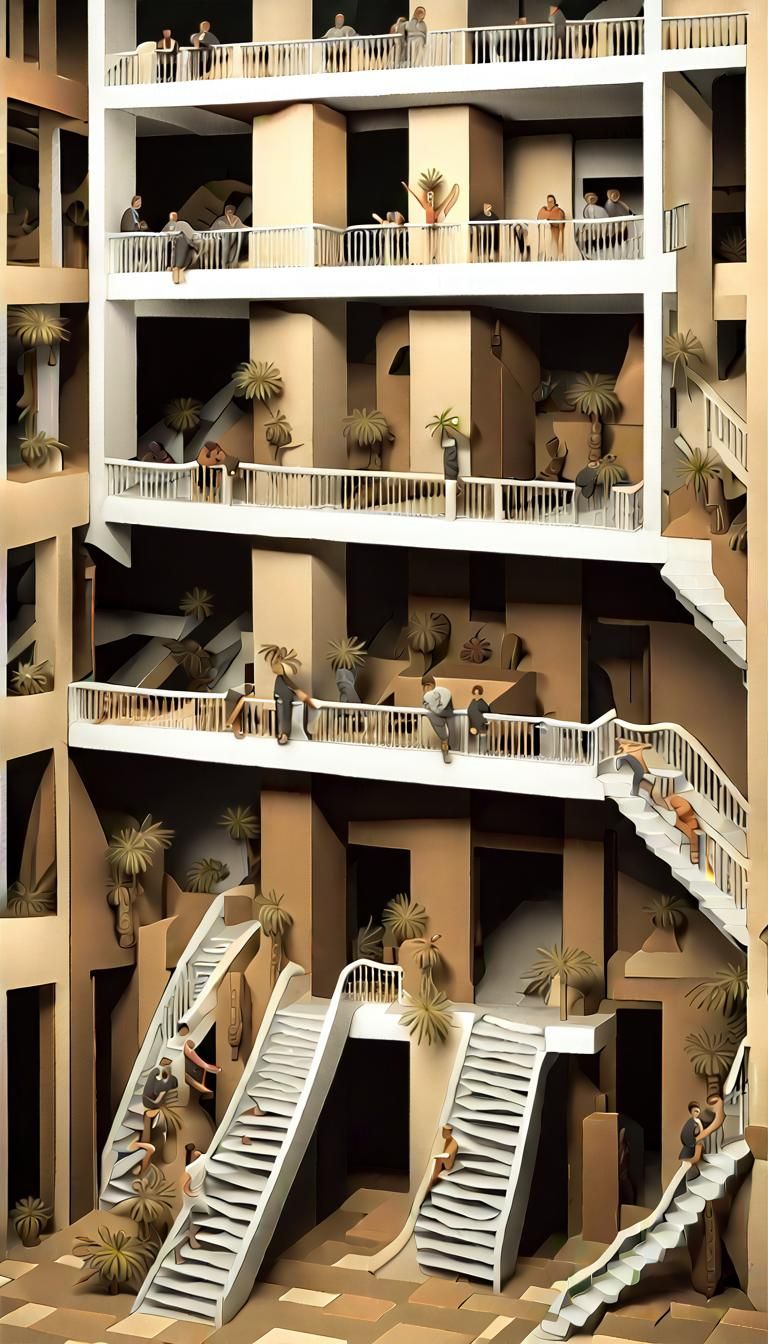 Surreal House of Stairs in Psychedelic Pop Art