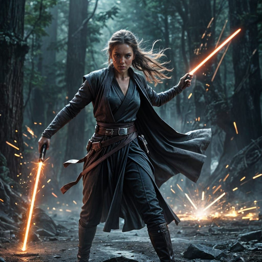 Ethereal Female Jedi Warrior in Motion