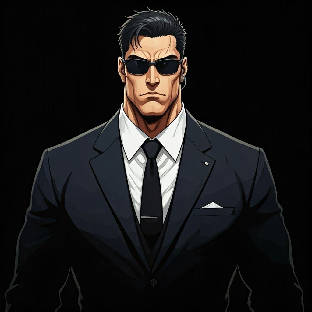 Imposing Man in Black Suit, Anime Style