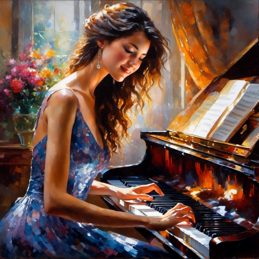 Passionate Pianist in Vibrant Luminous Style