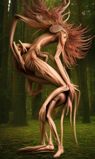 Surreal Chair of Human Bodies in Warped Forest