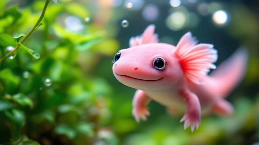 Charming Pink Axolotl in Lush Aquarium