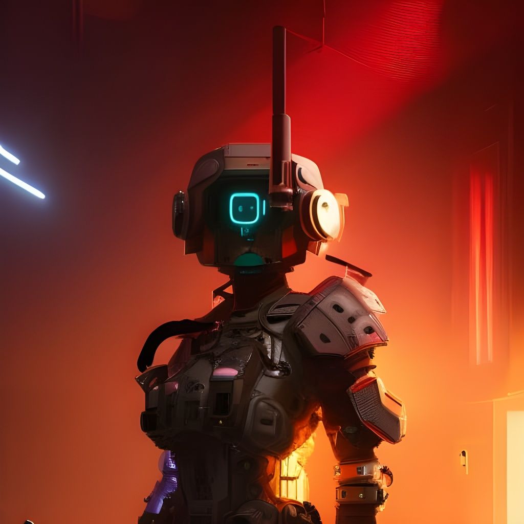 Cyberpunk Cat Soldier Portrait in Pink Lighting