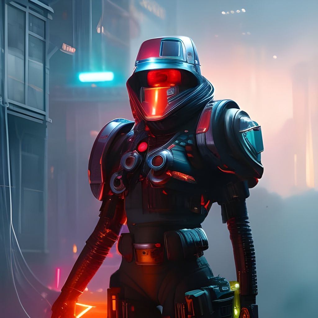 Cyberpunk Cat Soldier Portrait in Pink Vibe