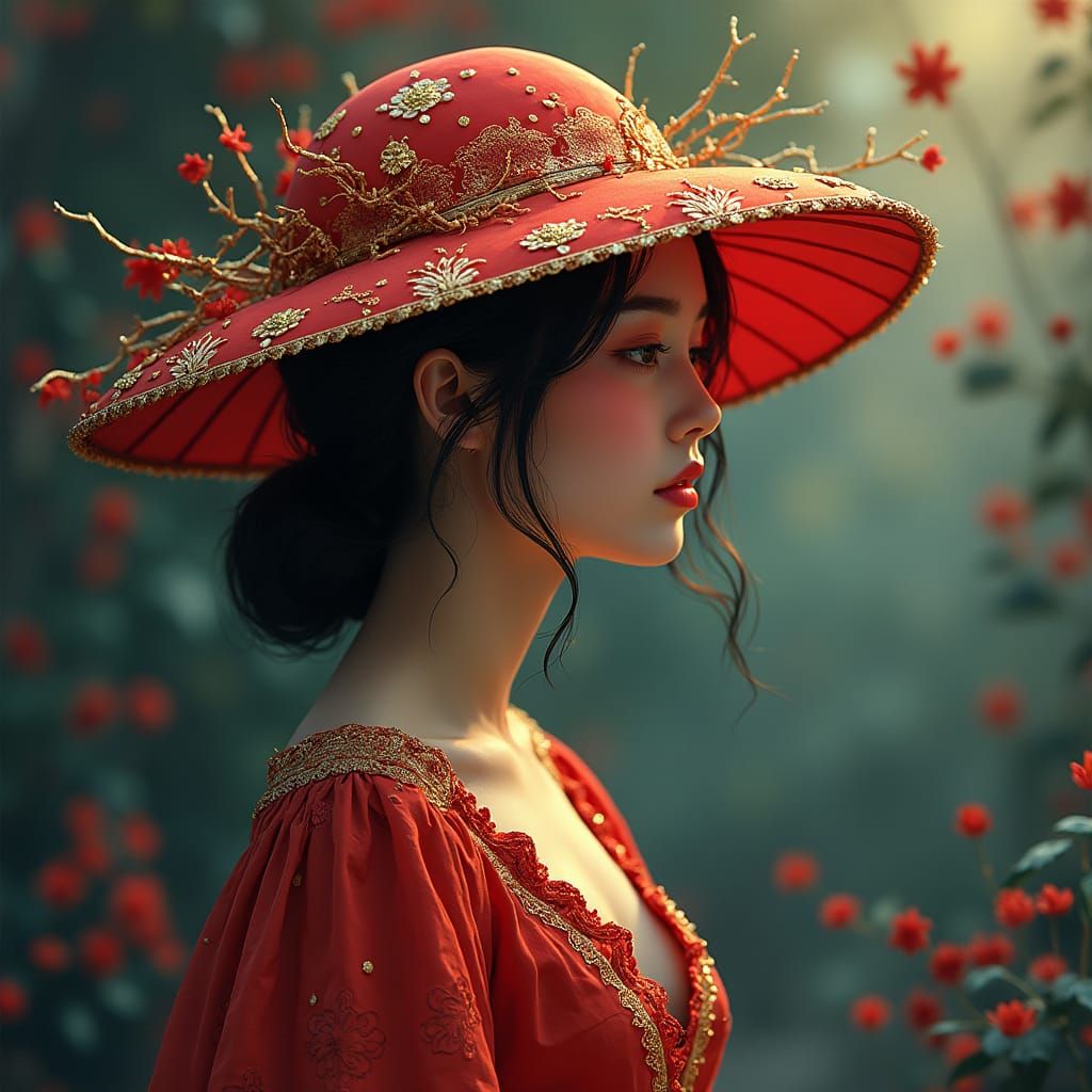 Woman in Crimson Fantasy Illustration