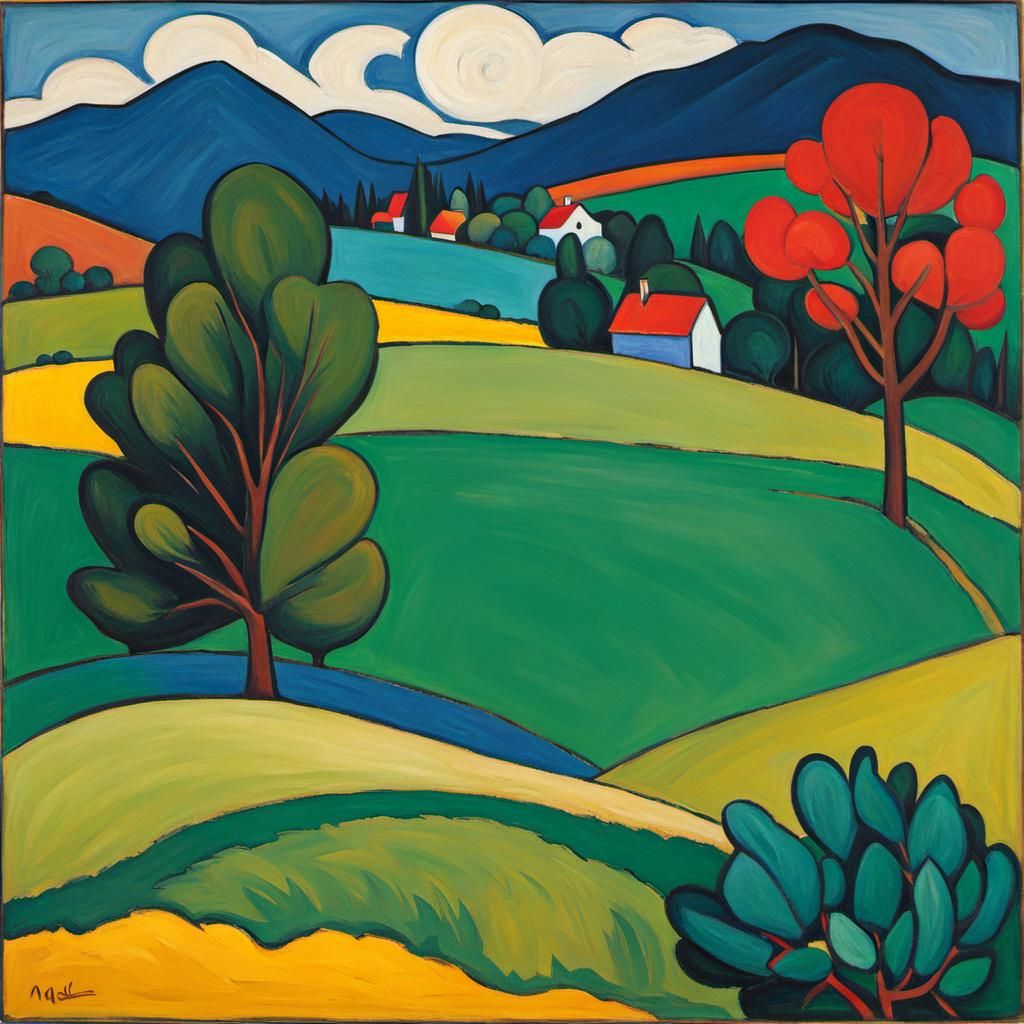 Expressionist Landscape Painting with Bold Colors