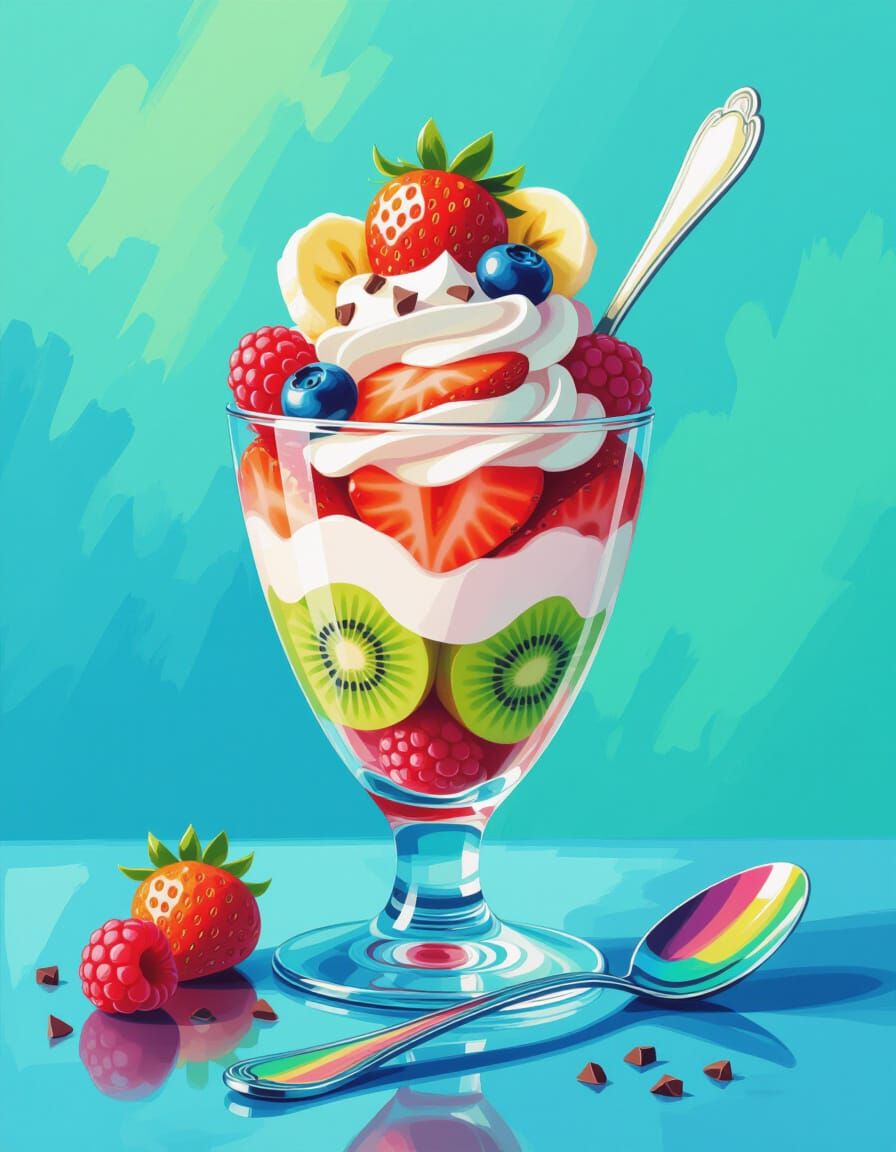 Vibrant Yogurt Parfait with Watercolor Background
