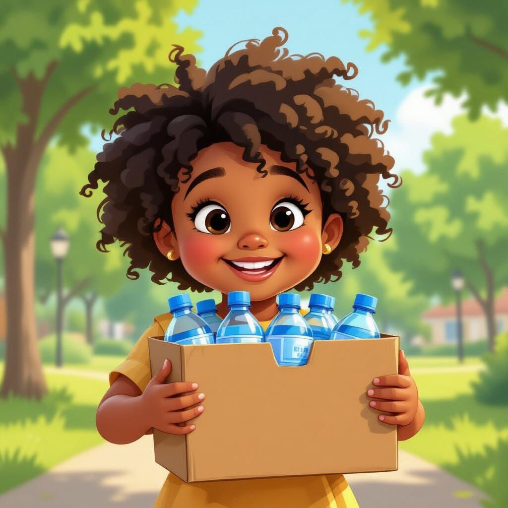 Chubby Girl with Water Bottles in Animated Style
