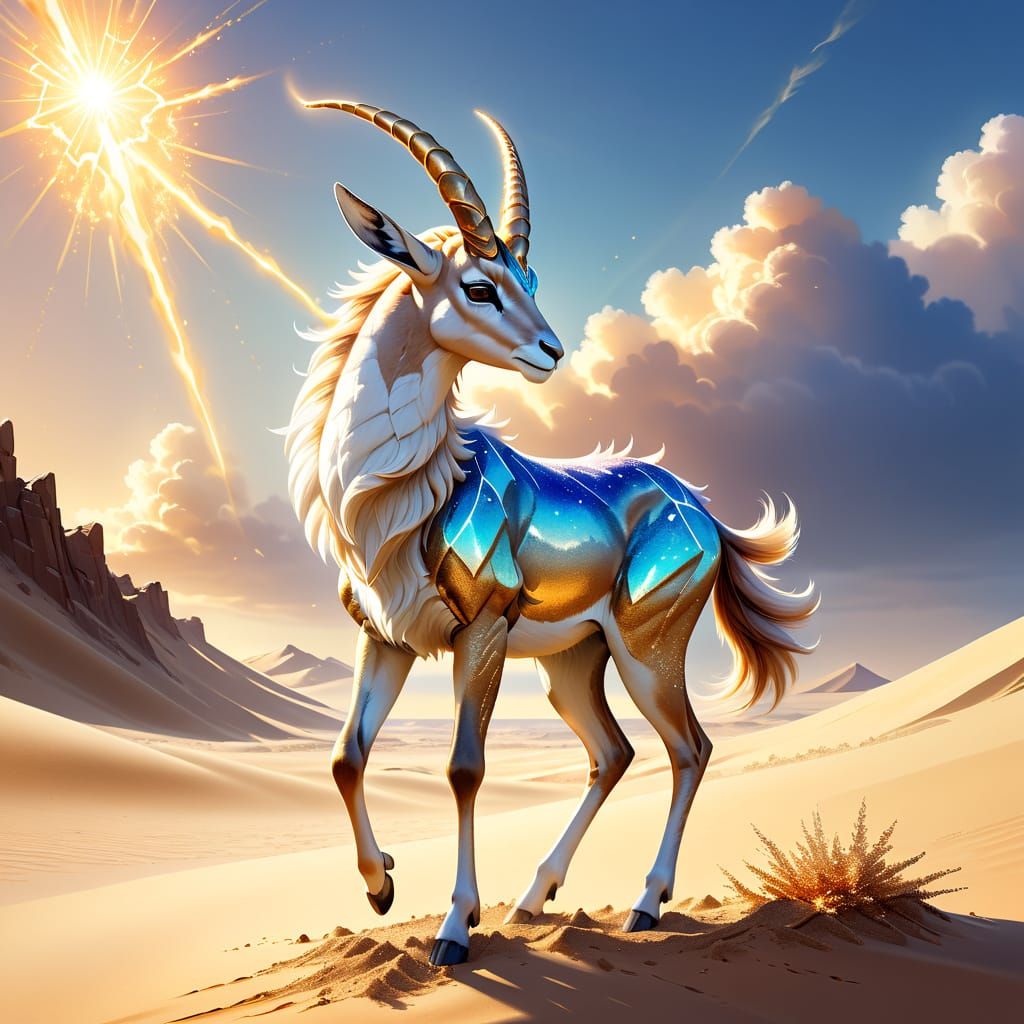 Surreal Crystal Gazelle Fakemon in Warm Watercolors with Ele...