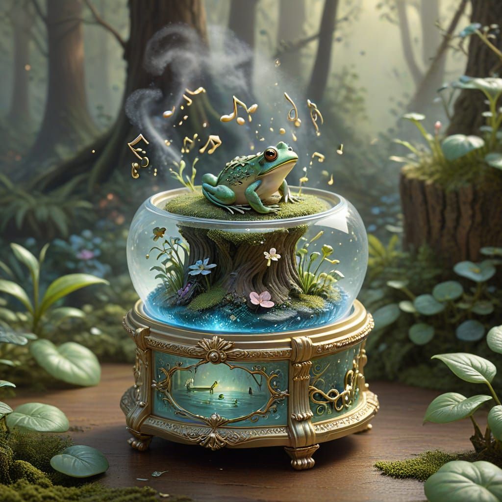 Enchanted Music Box with Dancing Frog and Music Notes