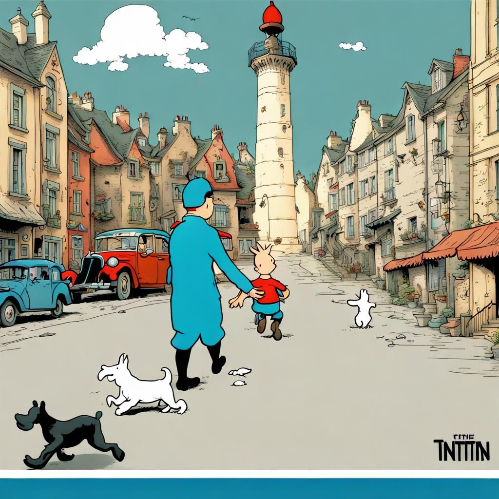 Classic Tintin Book Cover Illustration