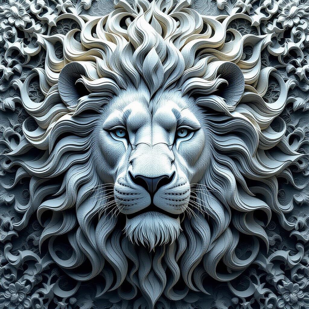 Lion Face in Helical Prism Paisley Op Art