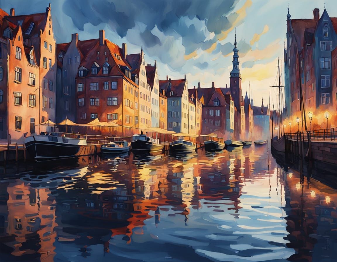 Impressionist Gdansk Cityscape at Magic Hour