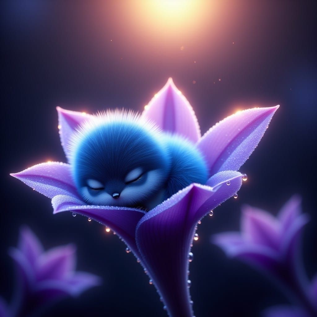 Blue Bird Sleeps Under Star Lily: Matte Painting