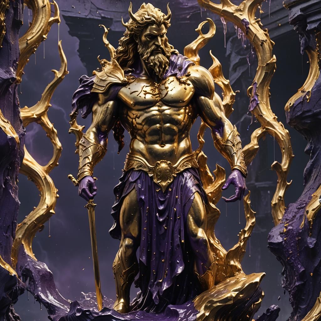 Golden Poseidon Statue Leaking Purple Blood