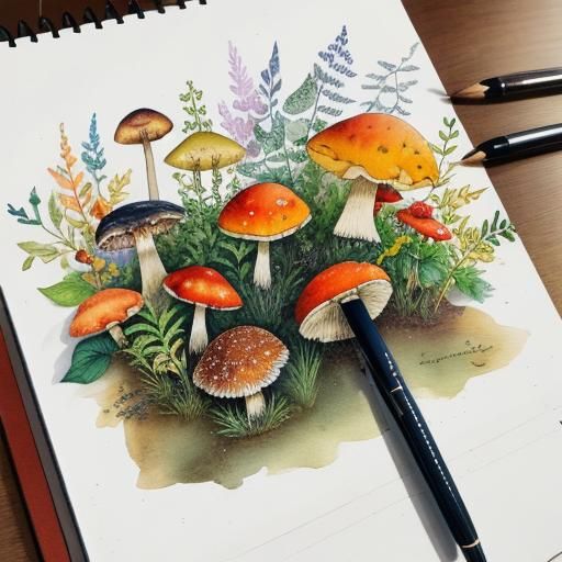 Botanical Sketchbook with Autumnal Mushrooms and Leaves
