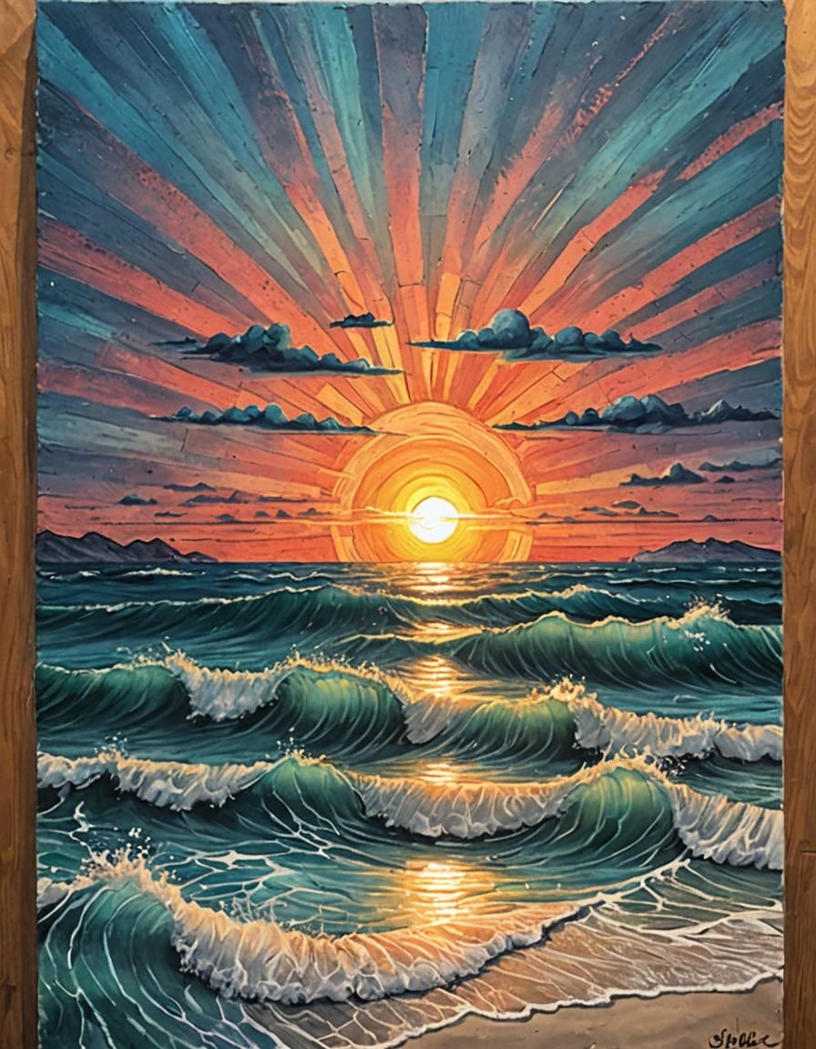 Ocean Sunrise in Chalk Art Style