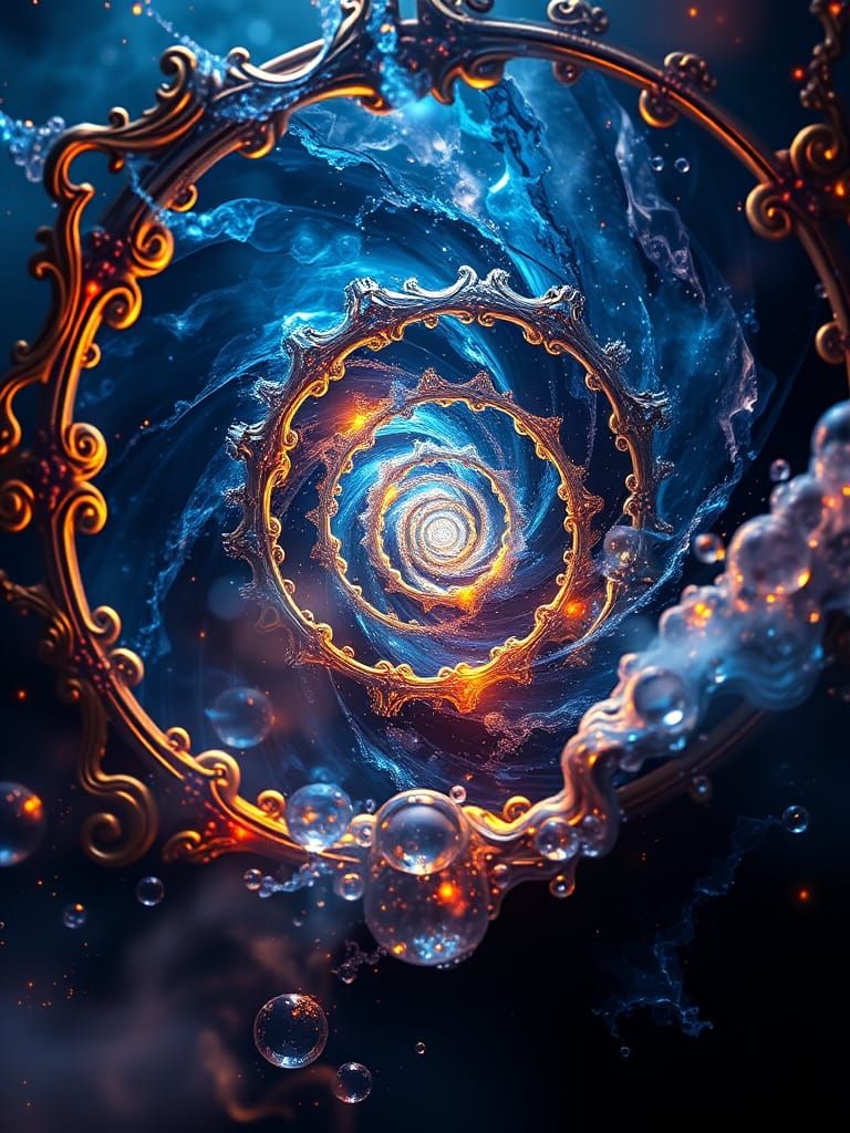 Bioluminescent Spirals in Deep Cosmos, Digital Art