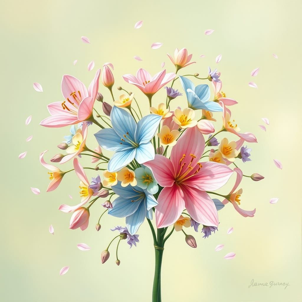 Whimsical Bouquet in Soft Pastel Hues and Impressionist Styl...