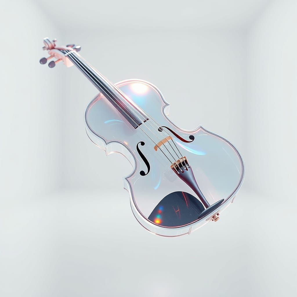 Futuristic Iridescent Violin in Minimalist Studio
