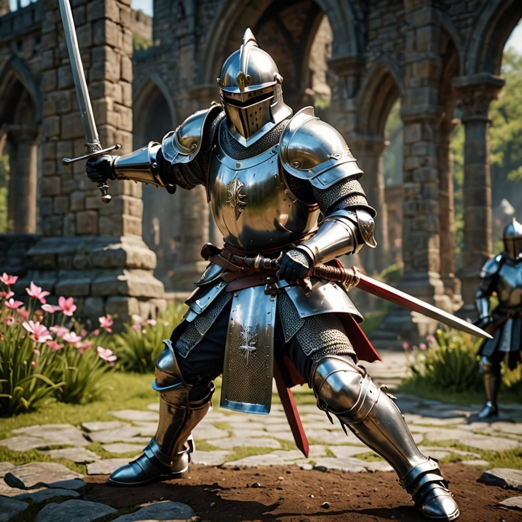 Dynamic Knight Charging Sword in Action Scene