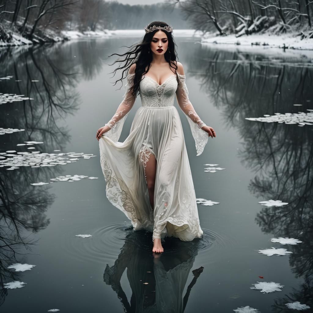 Fairytale Fairy Walking on a Crystal Lake