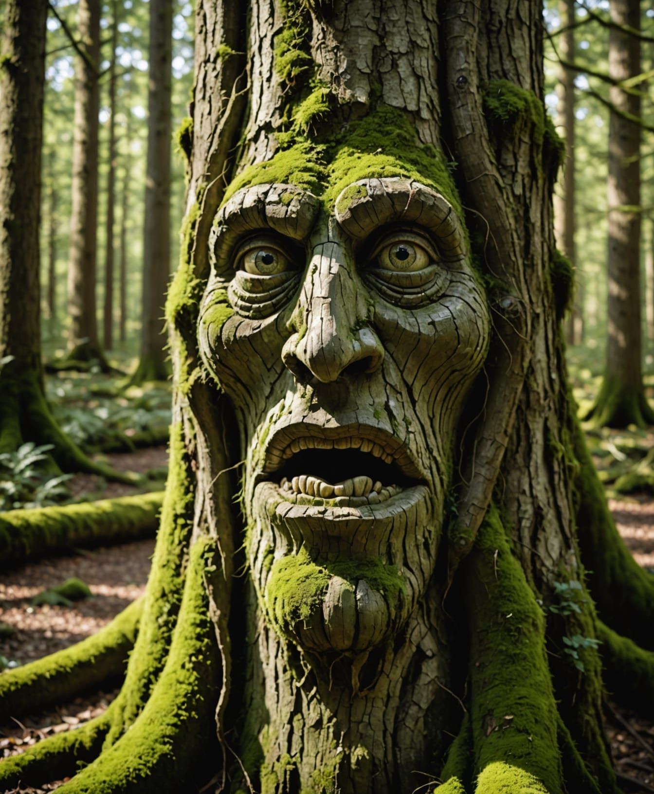Ancient Forest Tree Formed into a Surprised Face