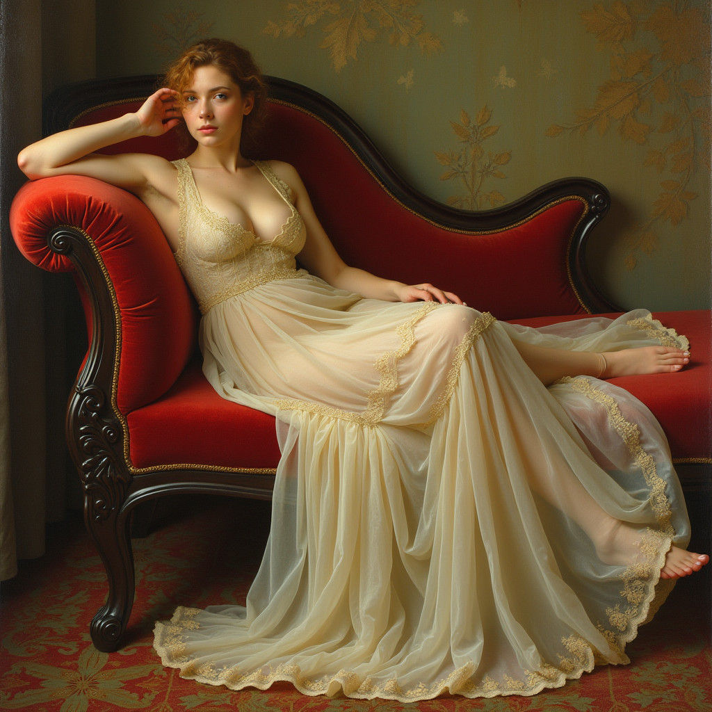 Elegant Woman in Flowing Gown, Art Nouveau Style