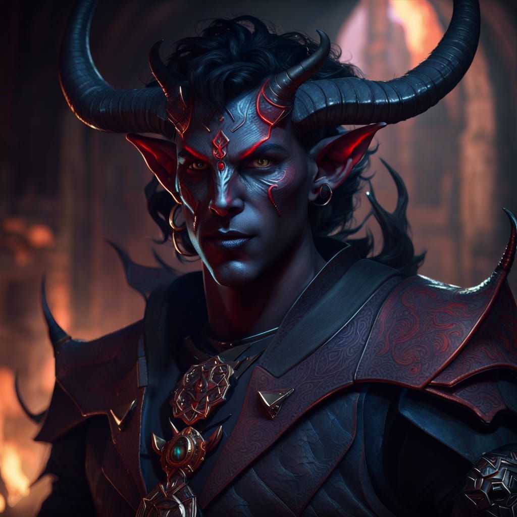 Realistic Male Tiefling with Short Horns