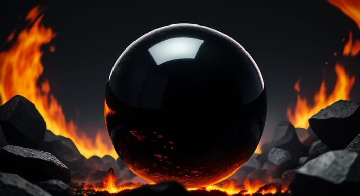 Levitating Obsidian Orb Above Fire