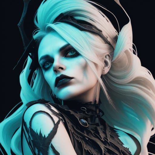 Gothic Model in Dead Leaves with Neon Accents