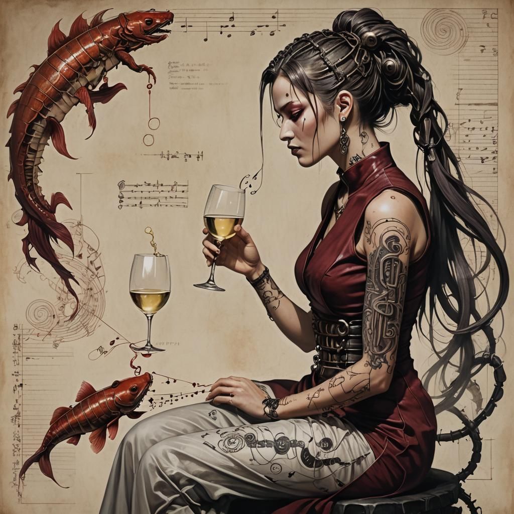 Cyborg Woman with Wine, H.R. Giger Style