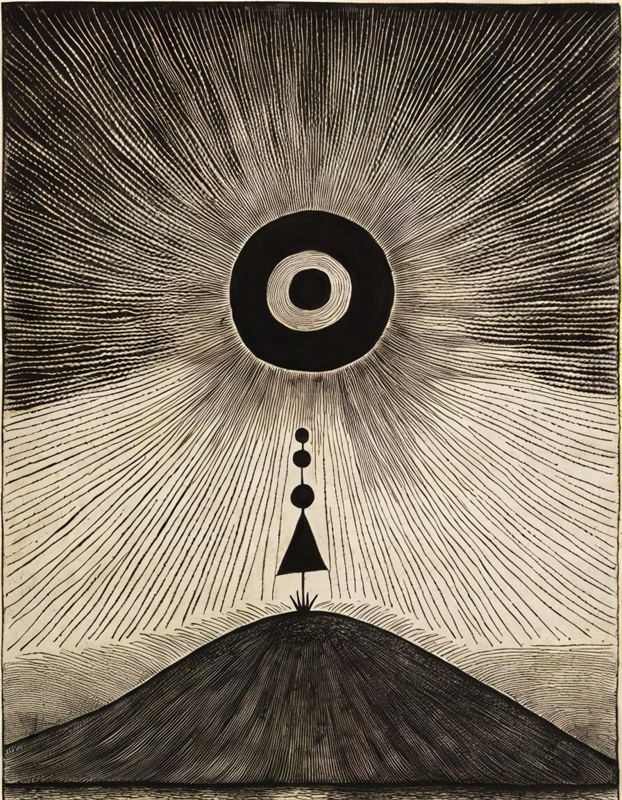 Ominous Sun Vortex in Expressionist Etching Style