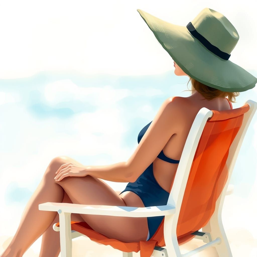 Abstract Watercolor of Woman at the Beach