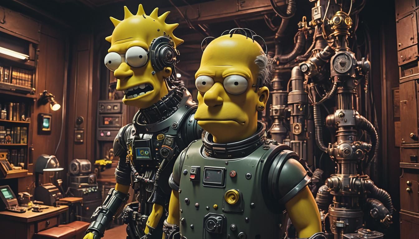 The Simpsons Meet the Borg in Sci-Fi Baroque Style