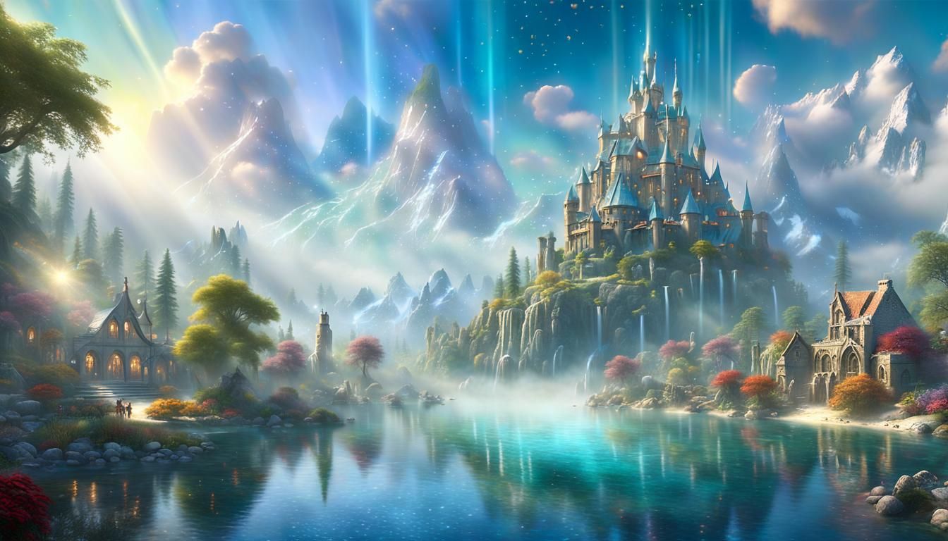 Ethereal Lagoon in Divine Light: Digital Masterpiece