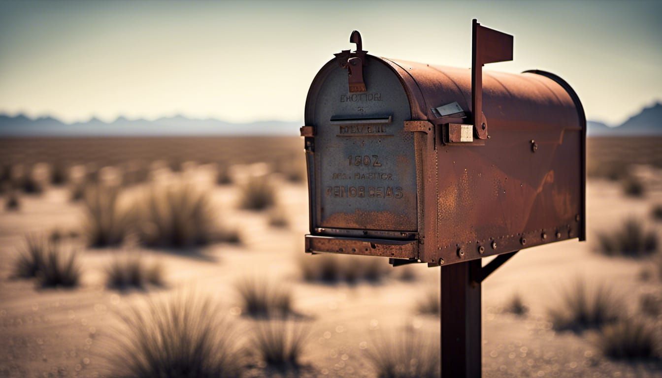 Rusty Mailbox in Desert: Cinematic Photography