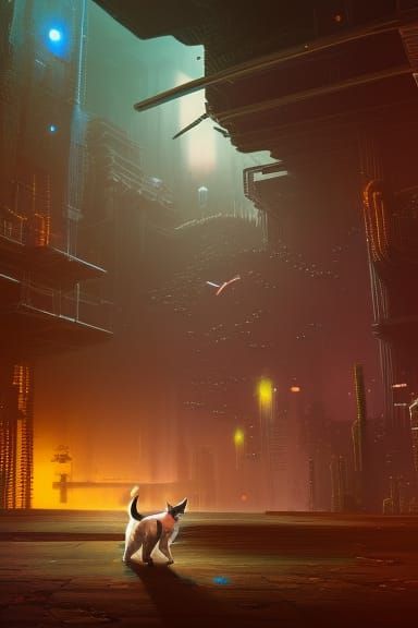 Cybernetic Cat in Detailed Matte Painting